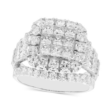 Diamond Princess Halo Cluster Engagement Ring (3 ct. t.w.) in 14k White Gold