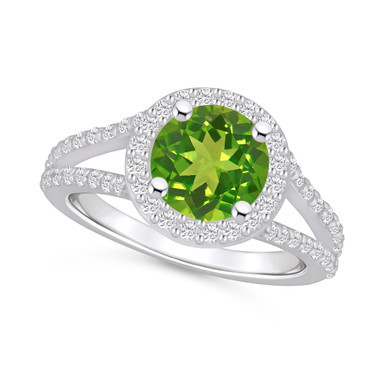 Peridot (2 ct. t.w.) and Diamond (1/2 ct. t.w.) Halo Ring in 14K White Gold
