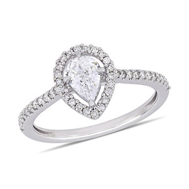 Pear-Cut Floating Certified Diamond (3/4 ct. t.w.) Halo Engagement Ring in 14k White Gold