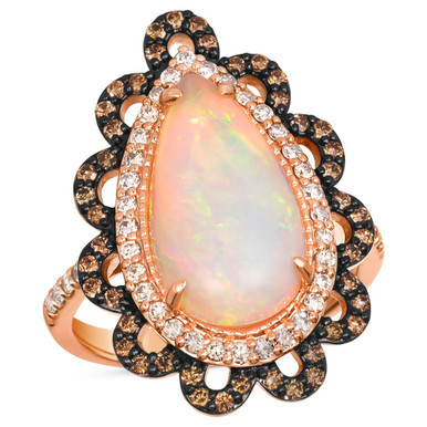 Neopolitan Opal (5-1/5 ct. t.w.) & Diamond (3/4 ct. t.w.) Pear Halo Ring in 14k Rose Gold