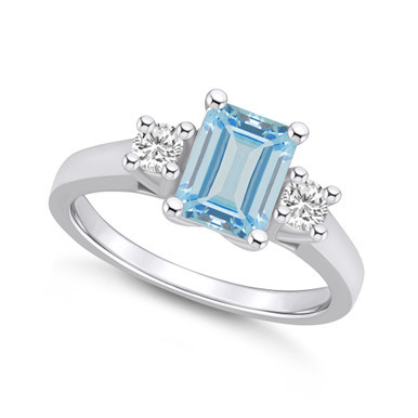 Aquamarine and Diamond Ring (1-3/8 ct.t.w and 1/4 ct.t.w) 14K White Gold