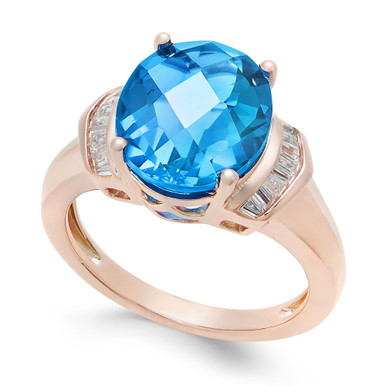 London Blue Topaz (4-9/10 ct. t.w.) and White Topaz (1/4 ct. t.w.) Ring in 14k Rose Gold-Plated Sterling Silver