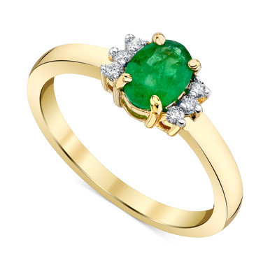 Emerald (3/4 ct. t.w.) & Diamond (1/10 ct. t.w.) Oval Ring in 14k Gold
