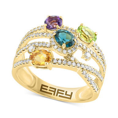EFFY® Multi-Gemstone (1-3/8 ct. t.w.) & Diamond (3/8 ct. t.w.) Crossover Statement Ring in 14k Gold