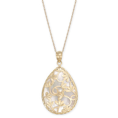 Mother-of-Pearl Flower Filigree 18" Pendant Necklace in 14k Gold
