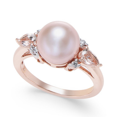 Pink Cultured Freshwater Pearl (9mm), Morganite (3/8 ct. t.w.) and Diamond Accent Ring in 14k Rose Gold