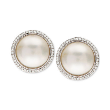 Cultured Mabé Pearl (12mm) & White Topaz (3/8 ct. t.w.) Stud Earrings in Sterling Silver