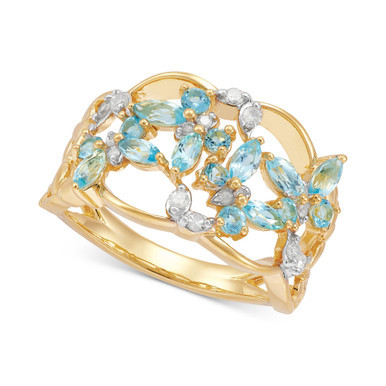 Swiss Blue Topaz (1-1/4 ct.tw.) & Diamond (1/6 ct. tw.) Butterfly Openwork Ring in 14k Gold-Plated Sterling Silver