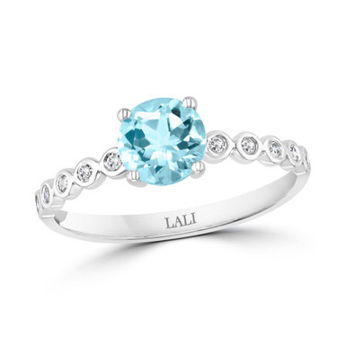 Aquamarine (3/4 ct. t.w.) & Diamond (1/10 ct. t.w.) Ring in 14k White Gold