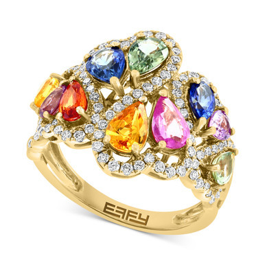 EFFY® Multi-Sapphire (3-5/8 ct. t.w.) & Diamond (5/8 ct. t.w.) Cluster Statement ring in 14k Gold