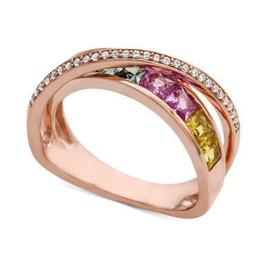 Multi-Sapphire (1-1/2 ct. t.w.) & Diamond (1/8 ct. t.w.) Ring in 14k Rose Gold