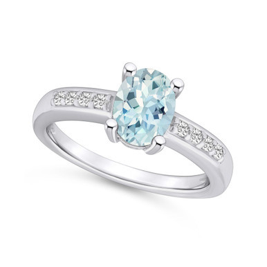 Aquamarine and Diamond Ring (1- 1/7 ct.t.w and 1/8 ct.t.w) 14K White Gold