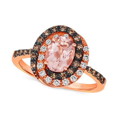 Peach Morganite (7/8 ct. t.w.) & Diamond (3/8 ct. t.w.) Halo Ring in 14k Rose Gold