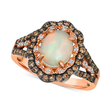Neopolitan Opal (7/8 ct. t.w.) & Diamond (1/2 ct. t.w.) Halo Ring in 14k Rose Gold