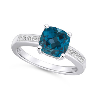 London Blue Topaz and Diamond Ring (2-3/4 ct.t.w and 1/8 ct.t.w) 14K White Gold
