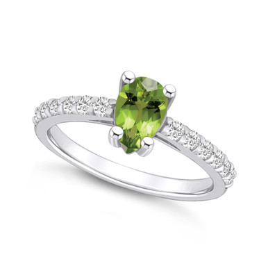 Peridot (1 Ct. T.W.) and Diamond (1/3 Ct. T.W.) Ring in 14K White Gold