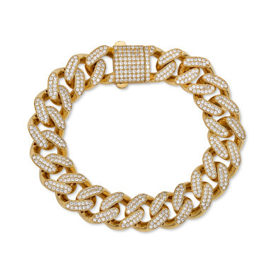 Men's Cubic Zirconia Curb Link Chain Bracelet in 24k Gold-Plated Sterling Silver
