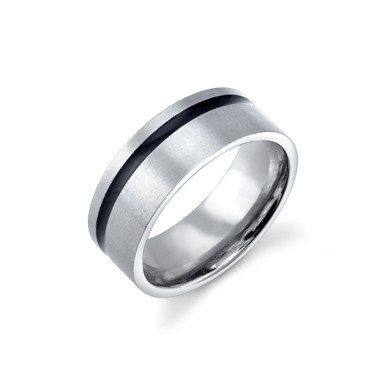 Stainless Steel Ring Featuring Black Line Design