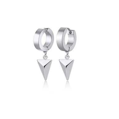 Stainless Steel Triangle Charm Huggie Hoop Earrings