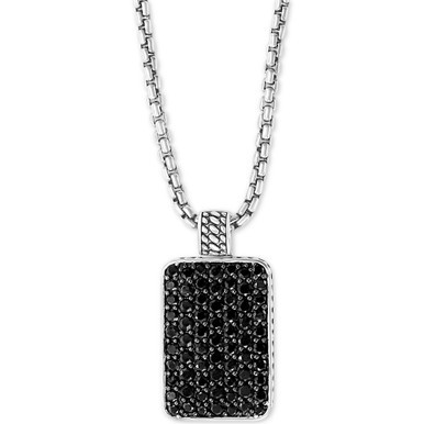 EFFY® Men's Black Spinel Dog Tag 22" Pendant Necklace in Sterling Silver