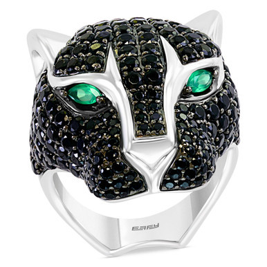 EFFY® Men's Black Spinel and Green Onyx Panther Ring in Sterling Silver