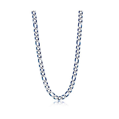 Mens Stainless Steel Figaro Chain Necklace - Brushed & Blue IP Plated