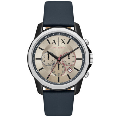 Men's Quartz Chronograph Blue Leather Watch 44mm