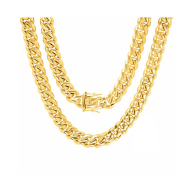 Men's 18k gold Plated Stainless Steel 24" Miami Cuban Link Chain with 12mm Box Clasp Necklaces