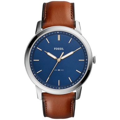 Men's The Minimalist Brown Leather Strap Watch 44mm