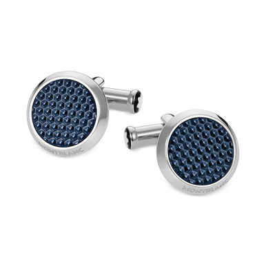 Unisex Meisterstück Classic Stainless Steel with Blue Lacquer Inlay Cuff Links 112904