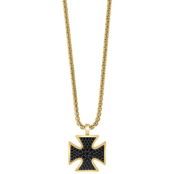 EFFY® Men's Black Spinel 22" Cross Pendant Necklace in 14k Gold-Plated Sterling Silver