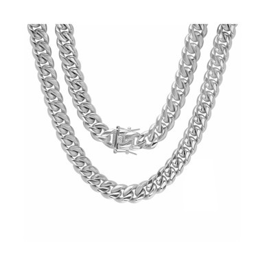 Men's Stainless Steel 30" Miami Cuban Link Chain with 12mm Box Clasp Necklaces