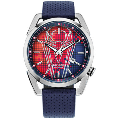 Men's Spider-Man Blue Leather Strap Watch 42mm