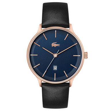 Men's Lacoste Club Black Leather Strap Watch 42mm