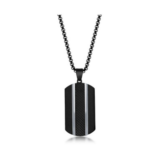 Mens Stainless Steel Black Plated Silver Lined Dog Tag Necklace