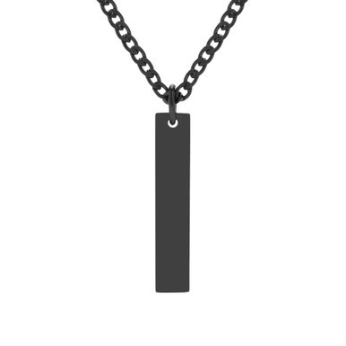 Men's Black Plated Stainless Steel Vertical Pendant Necklace