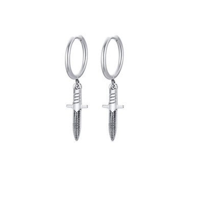 Stainless Steel Oxidized Knife Charm Huggie Hoop Earrings