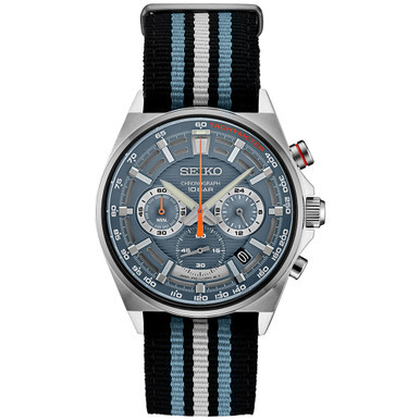 Men's Chronograph Essentials Black, Blue & Gray Striped Nylon Strap Watch 41mm