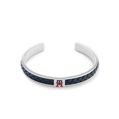 Men's Braided Blue Leather and Stainless Steel Bracelet