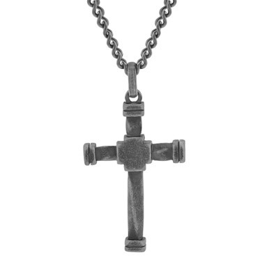Macy's Men's Classic Cross Pendant Necklace in Gunmetal Stainless Steel