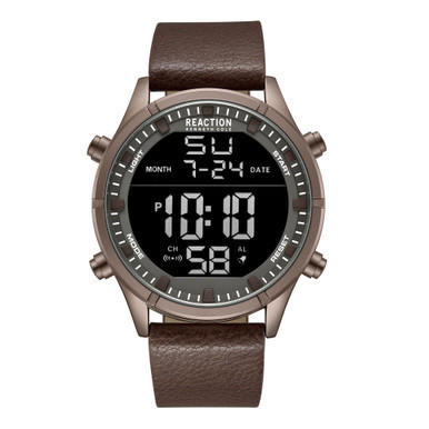 Men's Digital Brown Synthetic Leather Strap Watch, 47mm