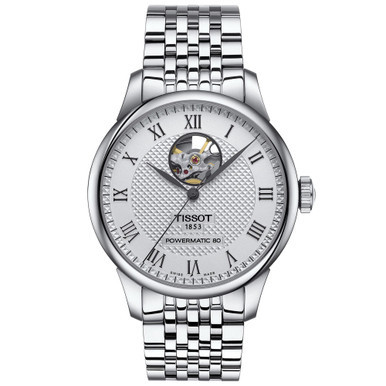 Men's Swiss Automatic Le Locle Powermatic 80 Open Heart Stainless Steel Bracelet Watch 39mm