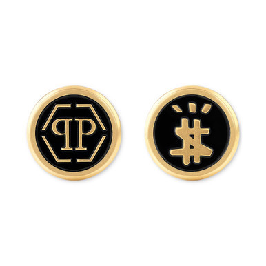 Gold-Tone IP Stainless Steel Mismatch Logo Black Cuff Links