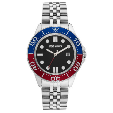 Men's Silver-Tone Polished Metal Link Bracelet Watch, 42X48mm