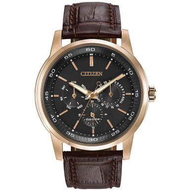 Men's Dress Eco-Drive Black-Brown Leather Strap Watch 44mm BU2013-08E