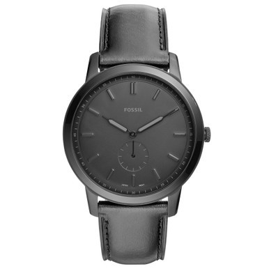 Men's Minimalist Black Leather Strap Watch 44mm
