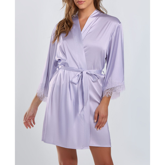 Women's Kate Satin Robe with Eyelash Lace Trim