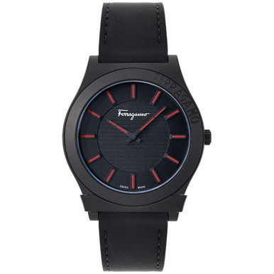 Men's Swiss Gancini Black Leather Strap Watch 41mm