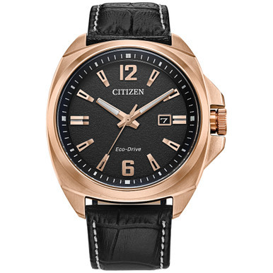 Eco-Drive Men's Sport Luxury Black Leather Strap Watch 42mm