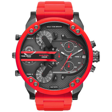 Men's Chronograph Mr. Daddy 2.0 Red Silicone Strap Watch 55x66mm DZ7370
